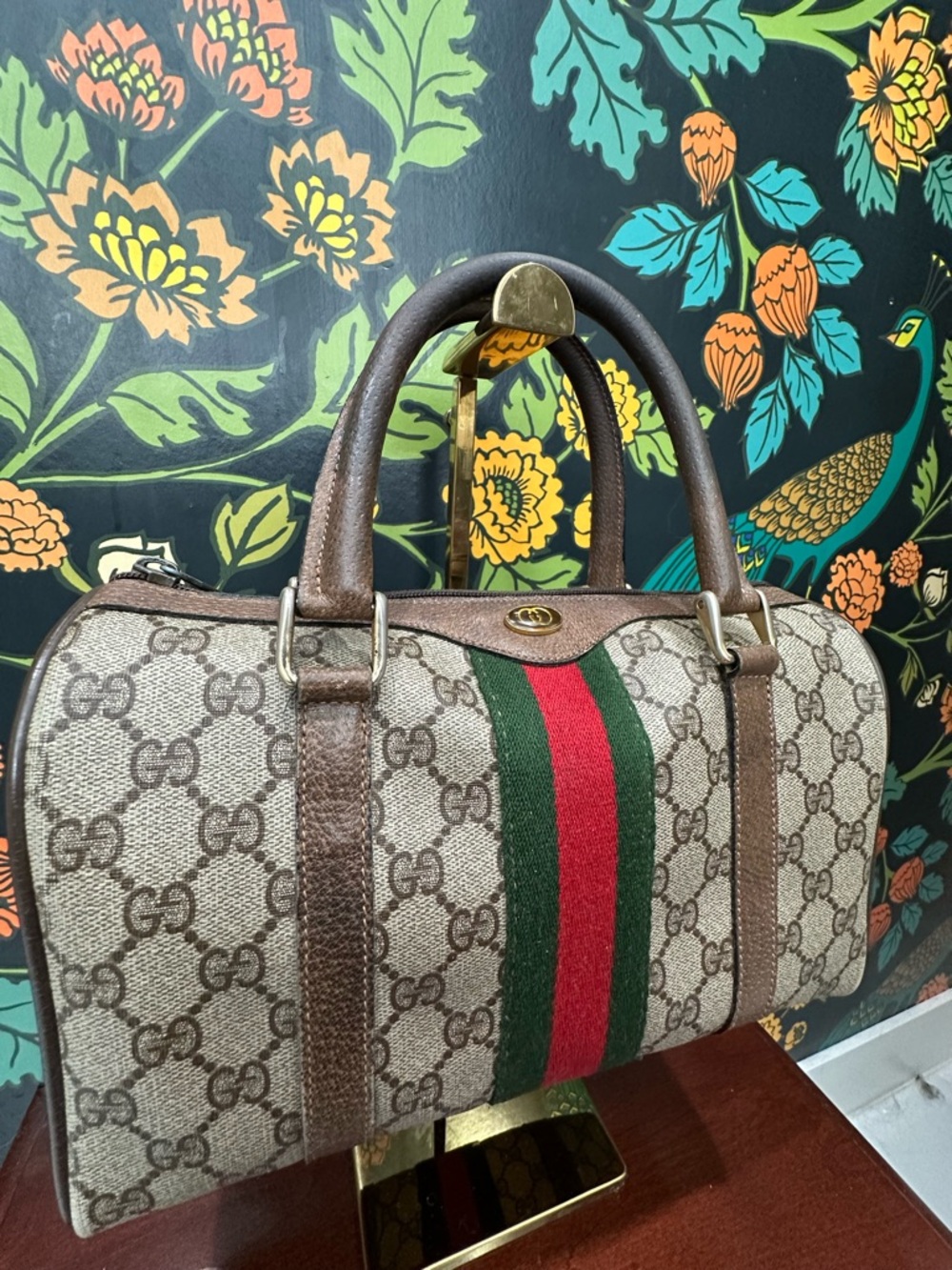 Vintage Gucci GG Supreme Boston Mini Bag Sherry Line Web Stripe 70s Italy - Picture 6 of 15